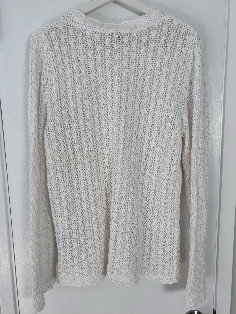 Northern Reflections White Open Knit Crochet Sweater L Cotton Boho - Picture 9 of 11